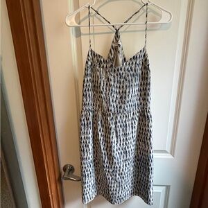 Madewell Blue and White Patterned Spaghetti Strap Sundress with Pockets